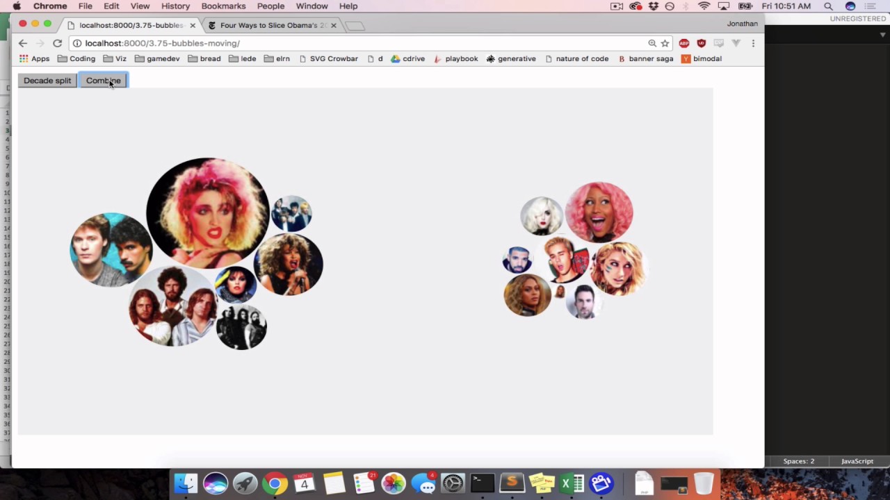 Interactive clustering and reorganizing in D3 bubble charts