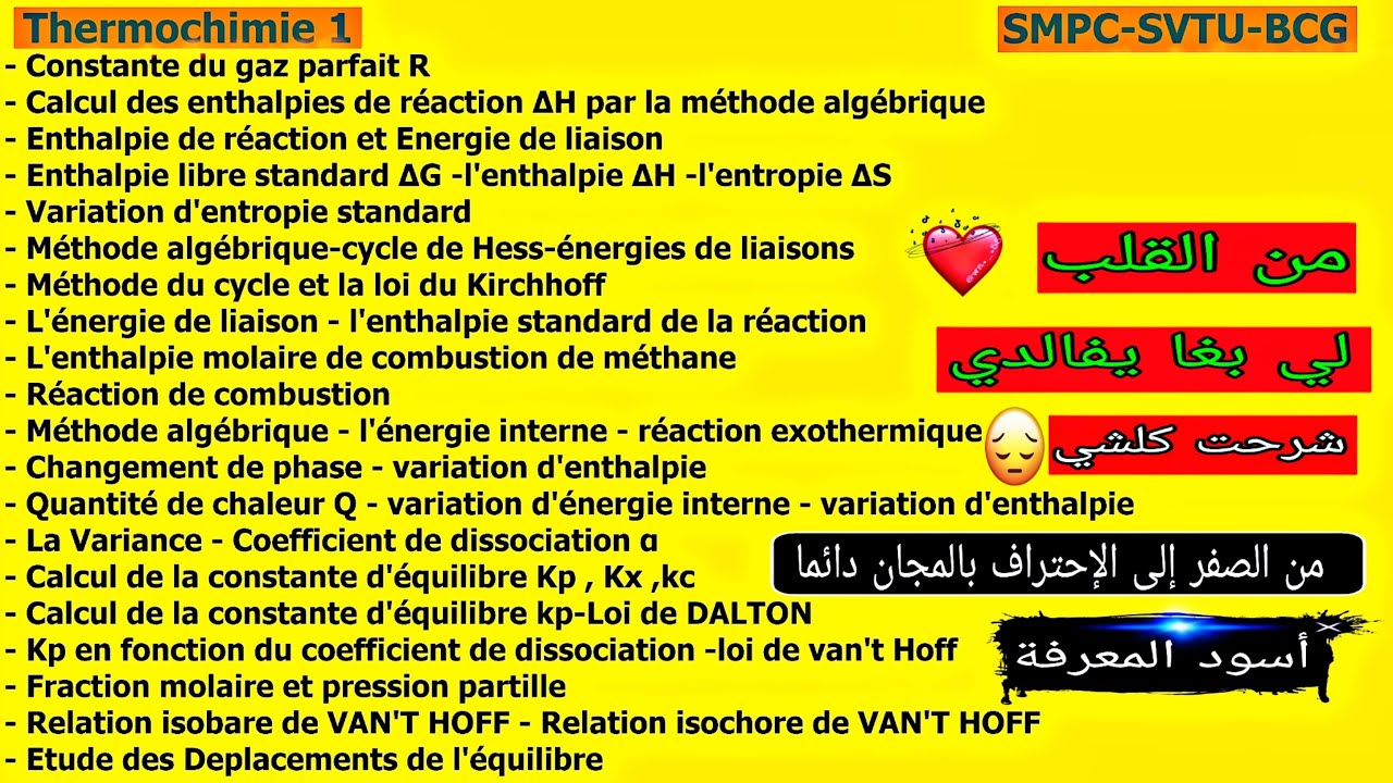 Thermochimie s1 SMPC , SVTU , BCG شرحت كلشي لي بغا يجيب 20/20 من الصفر إلى الإحتراف بالمجان
