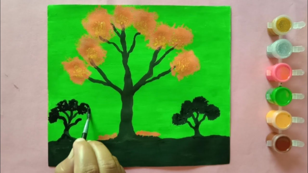 Canvas Painting For Beginners / Red Tree Painting