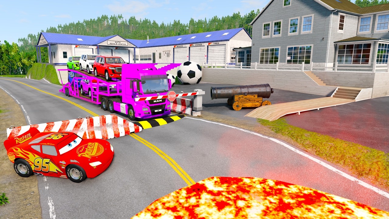 Flatbed Truck McQueen | Transportation with Truck - Pothole vs Car #38 | BeamNG.Drive Gameplay
