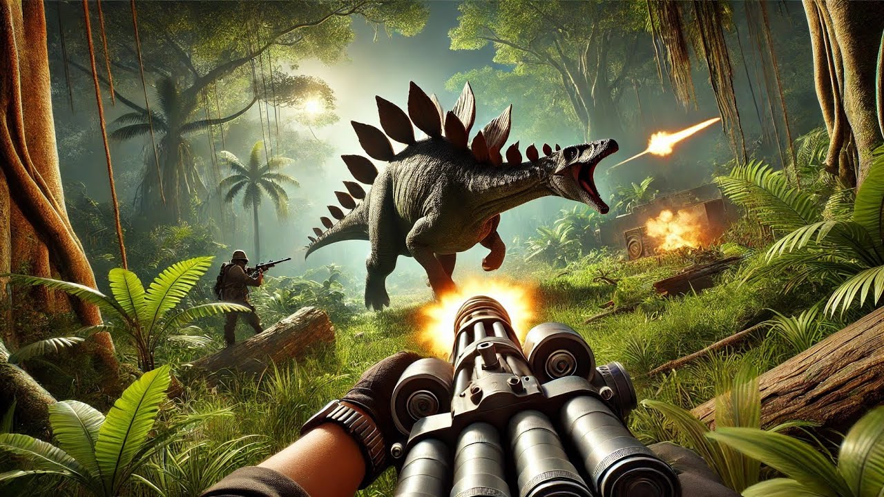 Dino Hunter Deadly Shores Part 3 - All Weapons Showcase & Stegosaurus Hunt with Machine Gun!