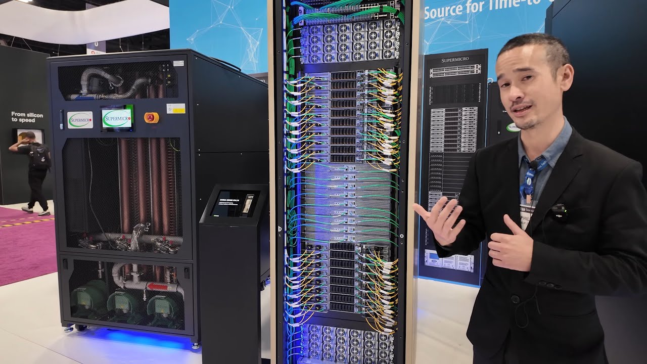 Заводские стойки Supermicro Blackwell HGX B300 AI в SC25, NVL72, RTX PRO 6000 MGX, жидкостное охл...