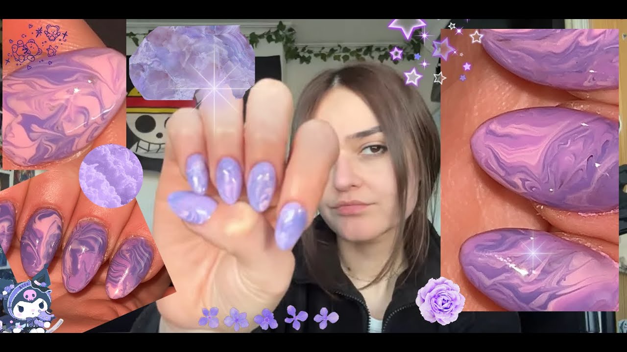 𐙚⋆°Purple Marble Nails｡⋆♡ Gel X 🪼⋆｡𖦹°🫧⋆.ೃ࿔*:･