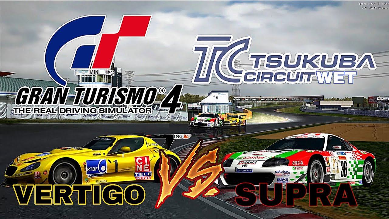 [4K ULTRA HD] - GRAN TURISMO 4 SPRINT RACE GILLET VERTIGO VS SUPRA - TSUKUBA WET - BEST GRAPHICS