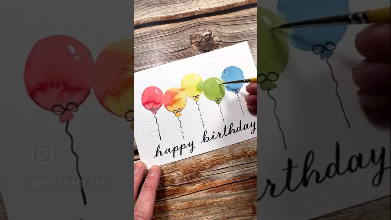 Painting the world&rsquo;s most beginner friendly birthday card 🎈 #watercolorcards #birthdaycard #balloon