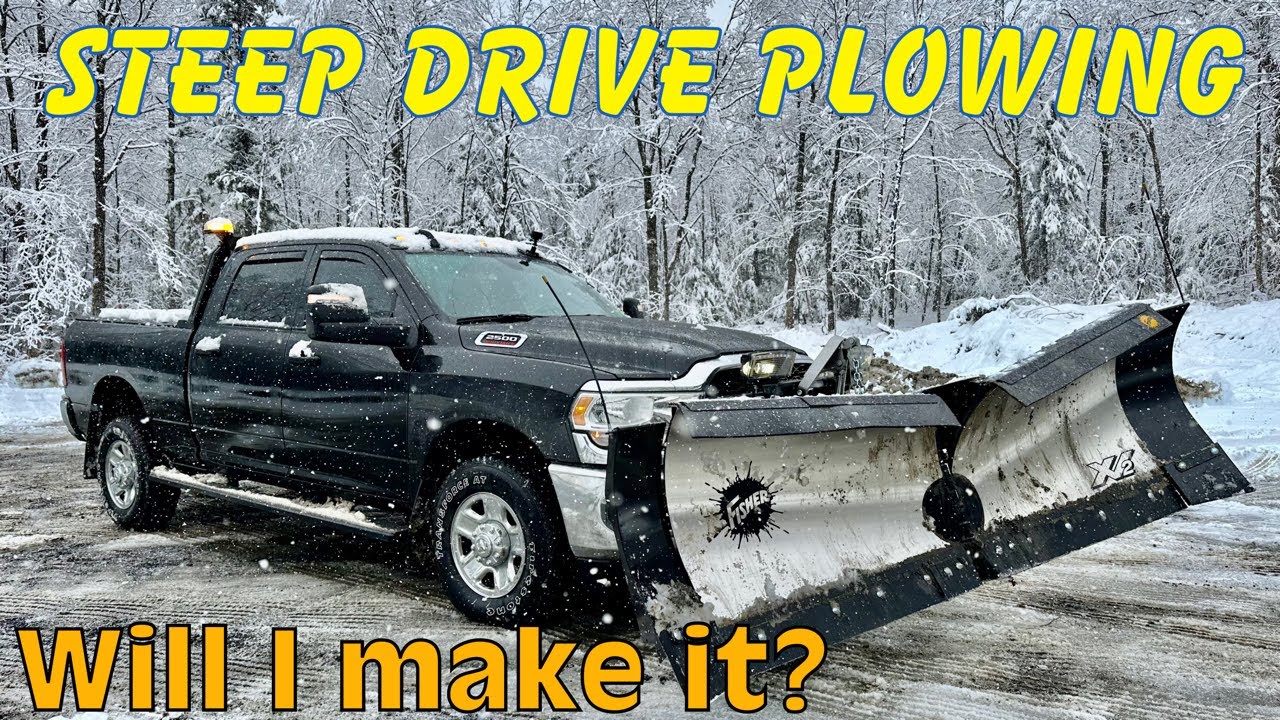 Plowing Snow On 18% Grade w/ New 23 Ram 2500 & Fisher XV2 12/11/23