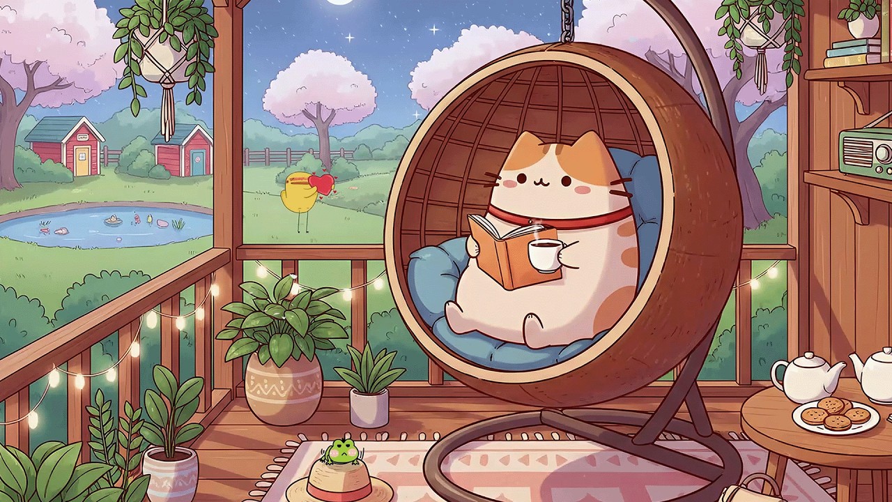Cozy Spring Night with Pusheen ✨ Relaxing Lofi Music & Aesthetic Chill Beats