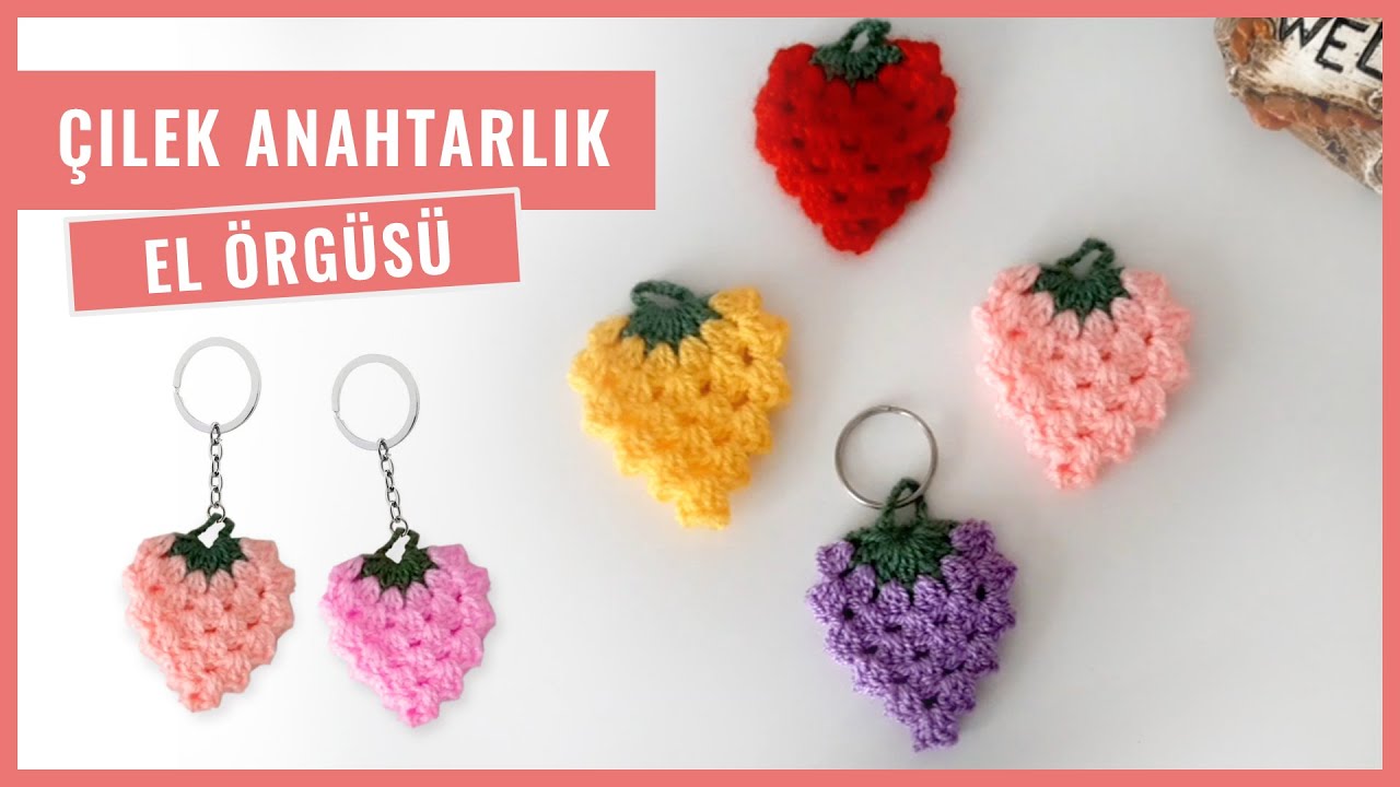 El örgüsü çilek anahtarlık yapılışı & handmade strawberry making keyring