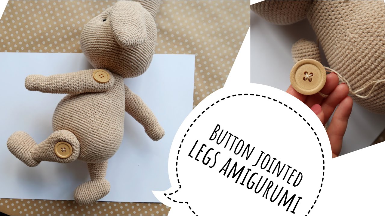 Button jointed paws for your teddy crochet toy. How to attach jointed legs on amigurumi.