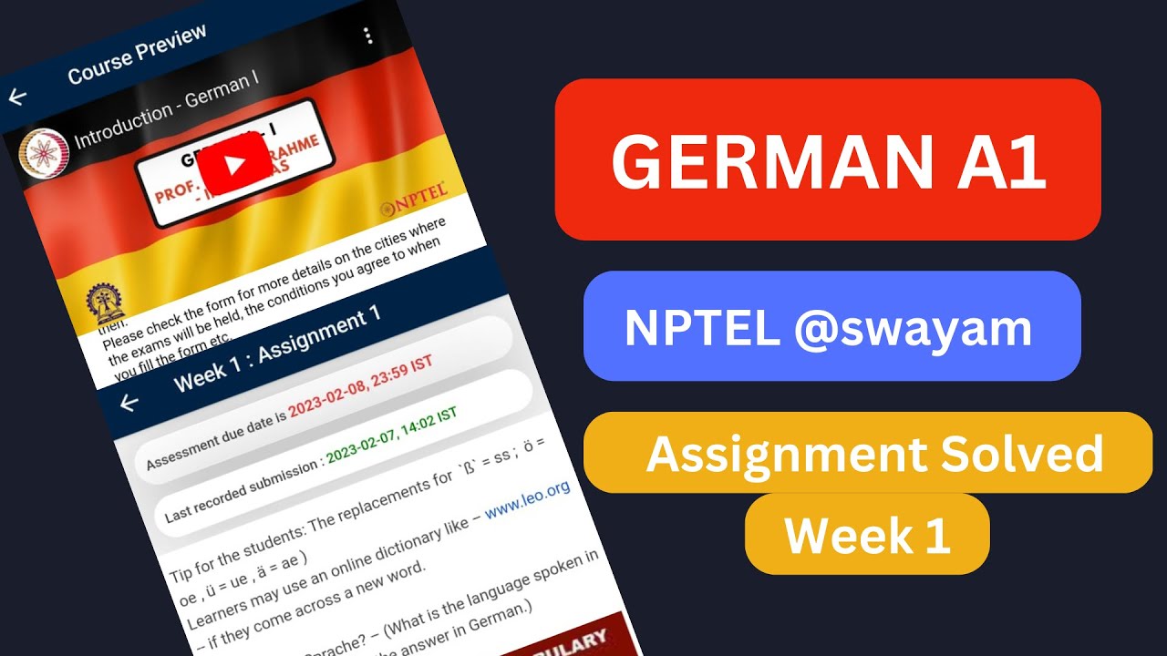 German A1 Week 1 Assignment || Solved || NPTEL German A1 Assignment solved Answers week 1 2023