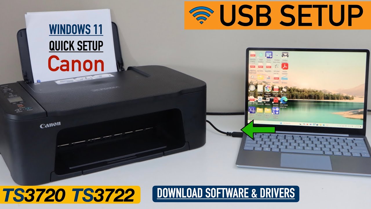 Настройка Canon Pixma TS3720 USB для Win11, подключение USB-кабеля и печать или сканирование прин...