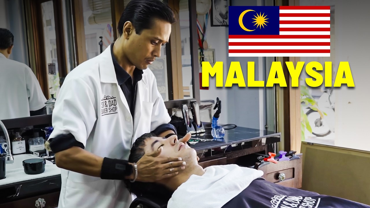 🇲🇾 Old School Malaysian Barbershop | Relaxing Hot Towel Shave & Face Massage 😴 Son & Dad Barbershop
