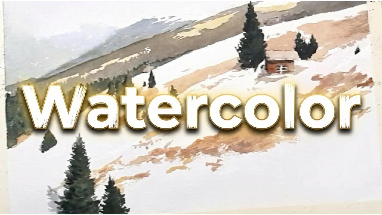 Alps landscape with watercolor painting process