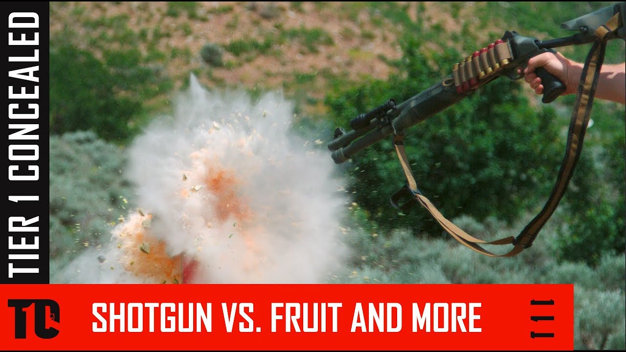 12 Gauge Shotgun - 00 Buck Shot VS. Fruit - Super Slow Mo