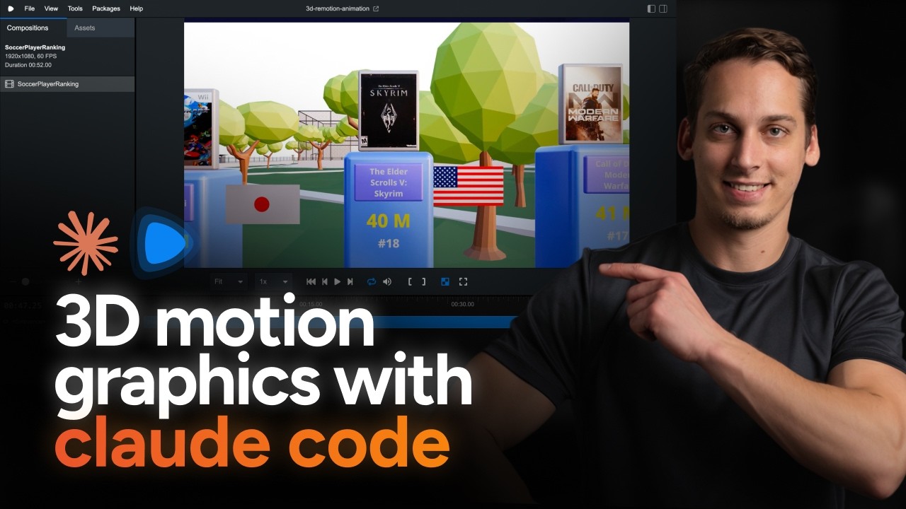 Полноценная 3D-анимация, созданная с помощью Remotion и Claude Code.