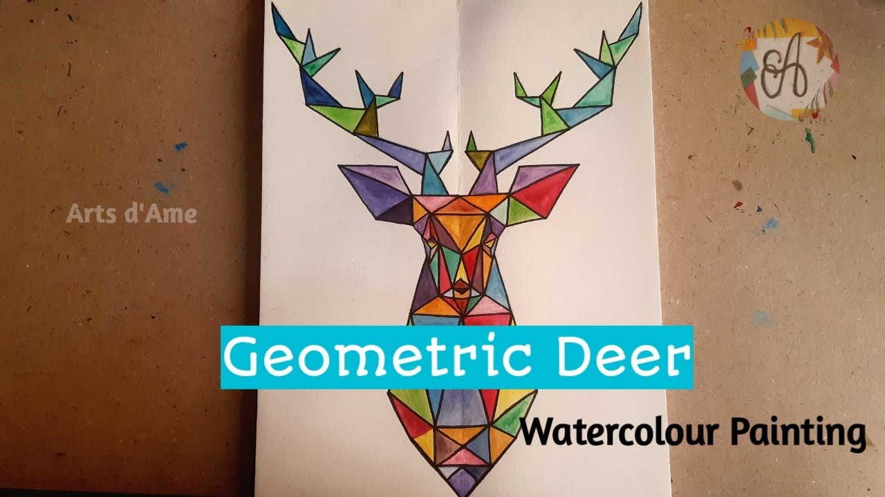 Deer/ Watercolor Painting/ Triangles/ Geometric Deer/ Polygonal/ Easy steps/ Arts d'Ame