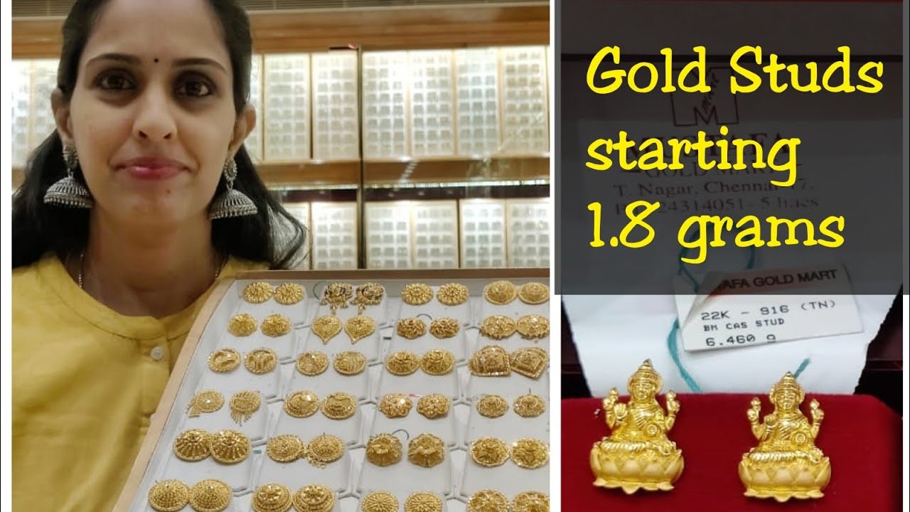 1.8 gram onwards light weight daily wear Gold Stud earring collections with weight and wastage