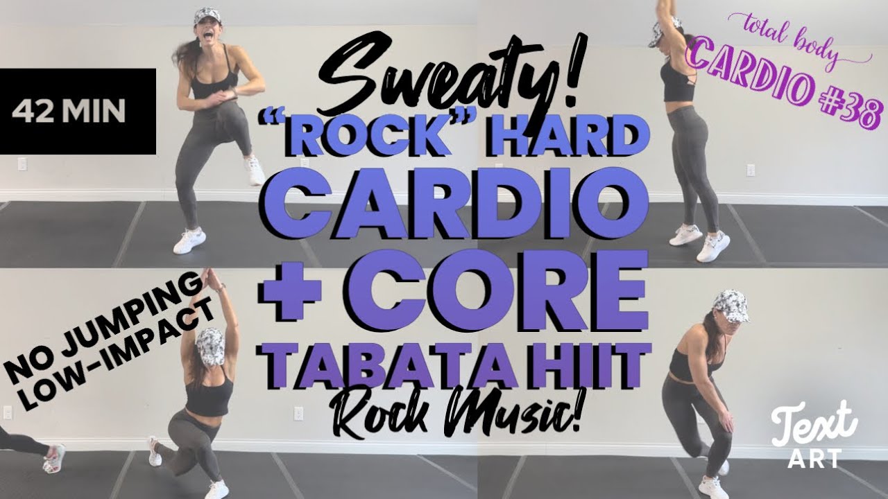 CARDIO #38 No Jumping Core & Cardio Tabata HIIT Rock Hard Music Workout Class Low Impact 42 minutes