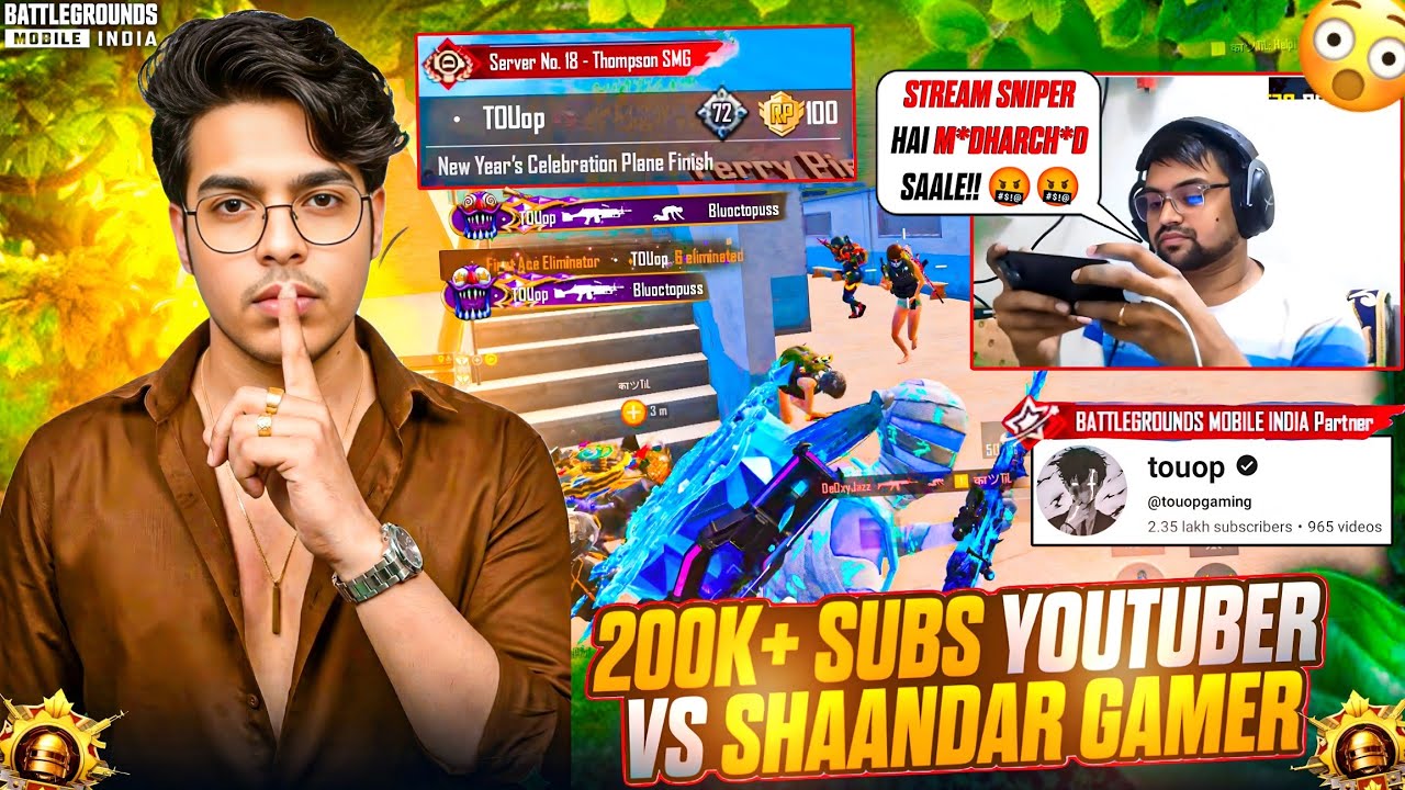 🇮🇳WOW!! BGMI PARTNER 200k + SUBS @touopgaming  YOUTUBER IN MY MATCH💀- LIVE STREAMER AB*SED ME‼️