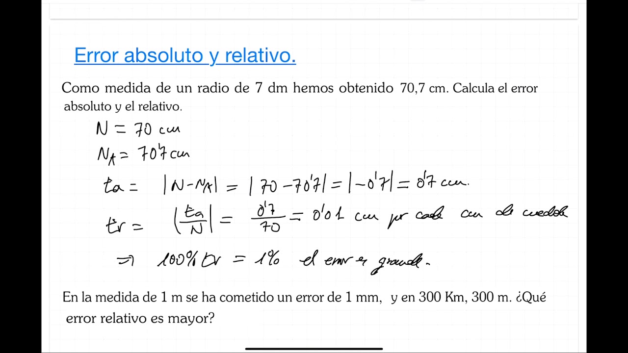 Error absoluto y relativo #01:  Definiciones y c&aacute;lculo