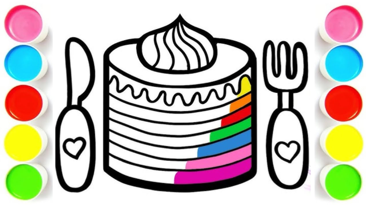 Draw A Cake Spoon & Fork 🍴 step by step Drawing for kids and toddlers #cake #drawing 