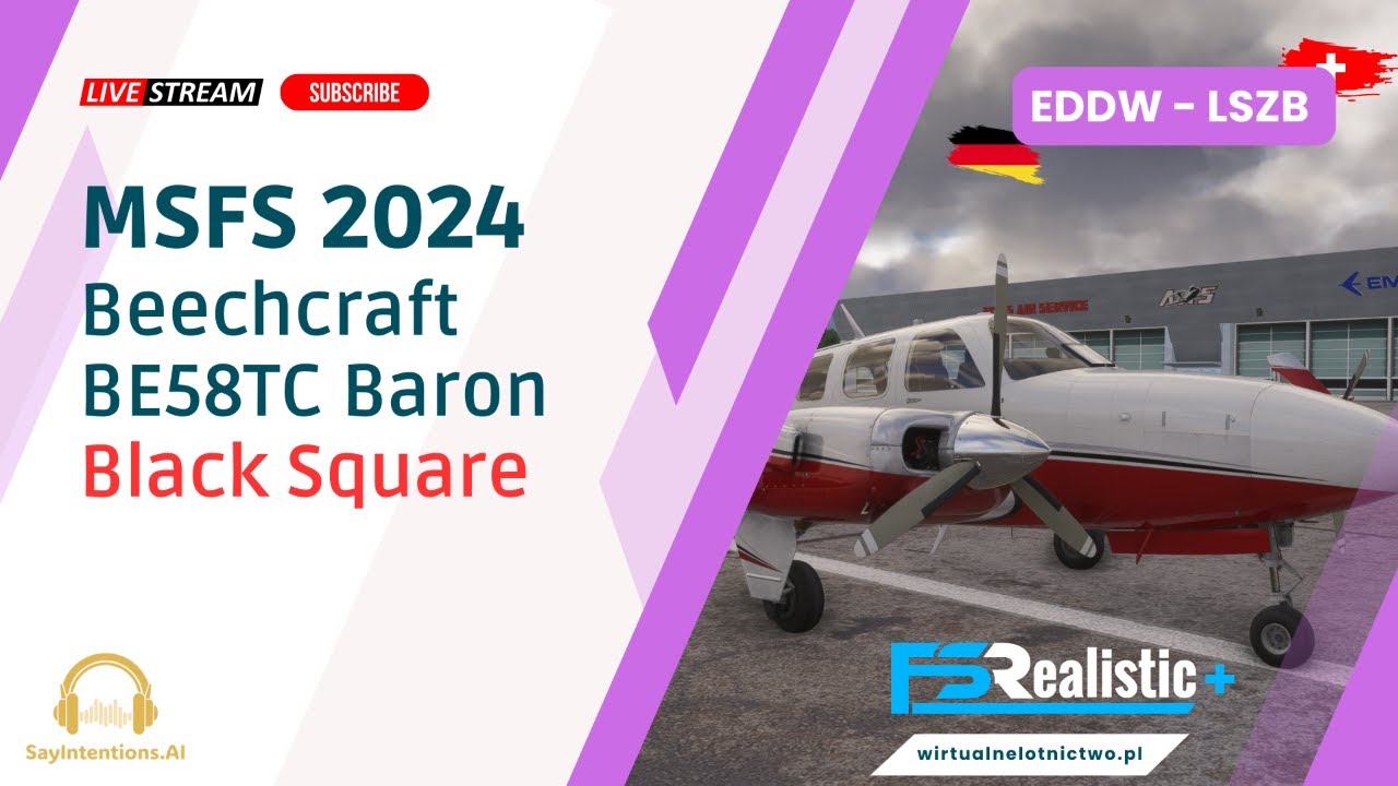 MSFS 2024 & SayIntentions.AI - Beechraft Baron BE58TC od Black Square | Brema - Berno