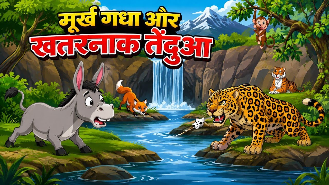 मूर्ख गधा और खतरनाक तेंदुआ । Hindi Kahan । Cartoon video । Moral Stories । #cartoon 