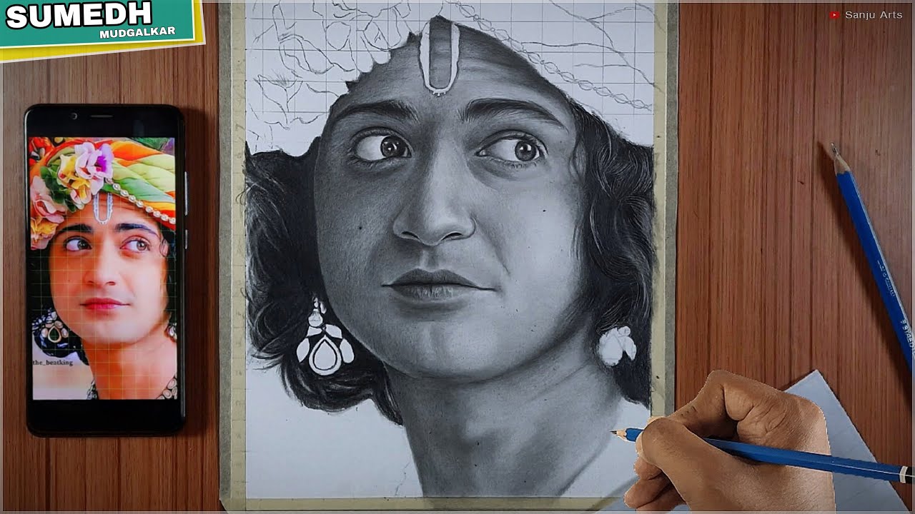 Sumedh Mudgalkar Drawing,  Krishna drawing,  Sumedh Mudgalkar drawing as Krishna | Pencil Sketch