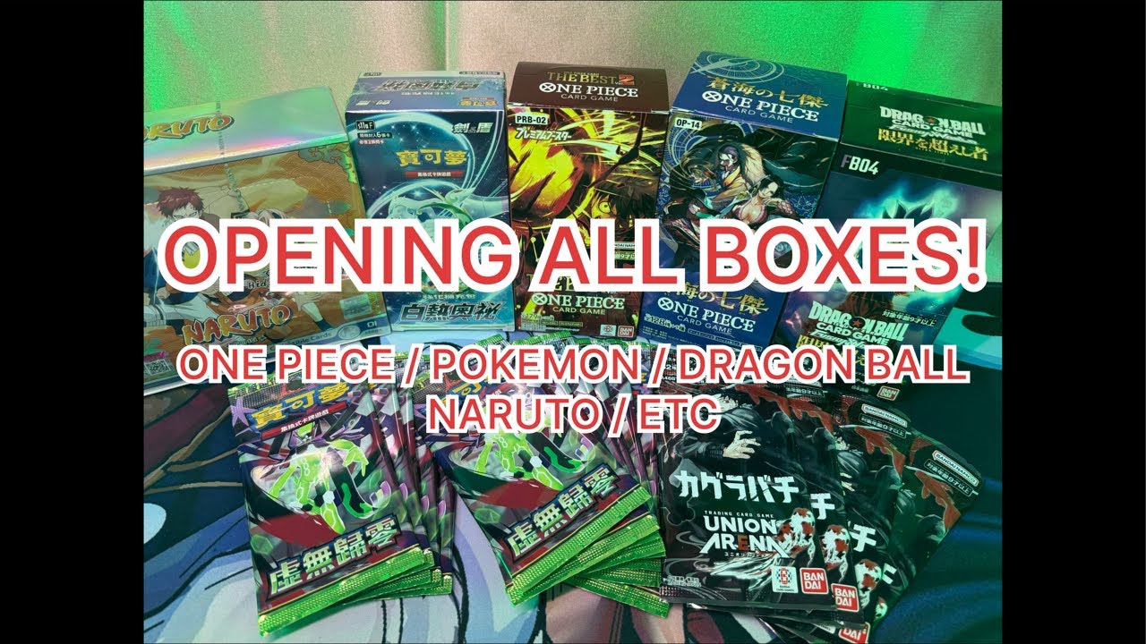 Opening BOOSTER BOXES of ONE PIECE / POKEMON / DRAGON BALL / NARUTO LETS GO!!