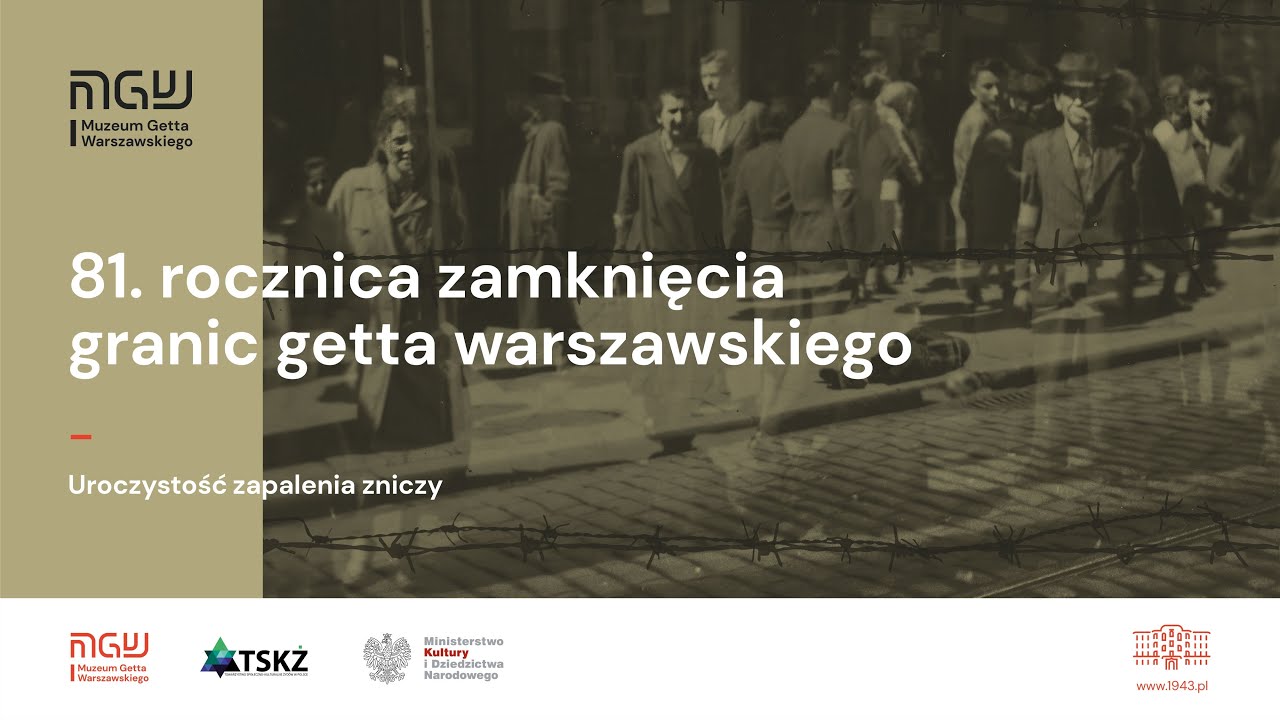 Uroczystość zapalenia zniczy przy murze getta warszawskiego