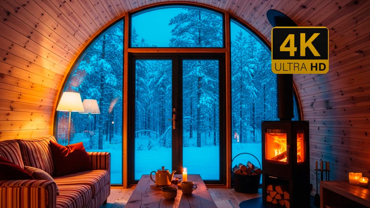 🔥Gentle Snowfall & Fireplace Crackles in Cozy Forest Cabin | Sleep Sounds 🔥