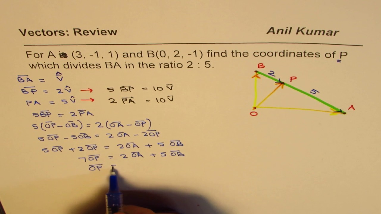 How to find Position Vector to Divide Line Segment in given Ratio Internally