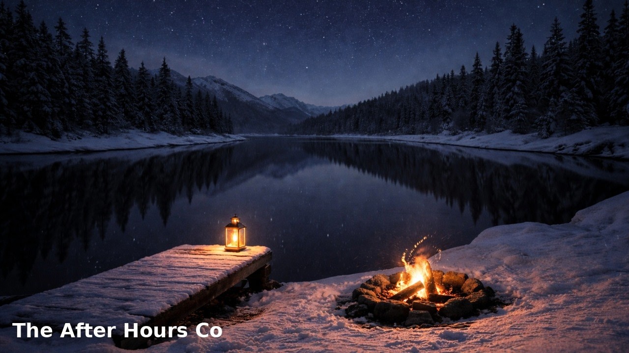 5 Hours of Crackling Campfire by a Snowy Lake 🔥 Peaceful Night Ambience