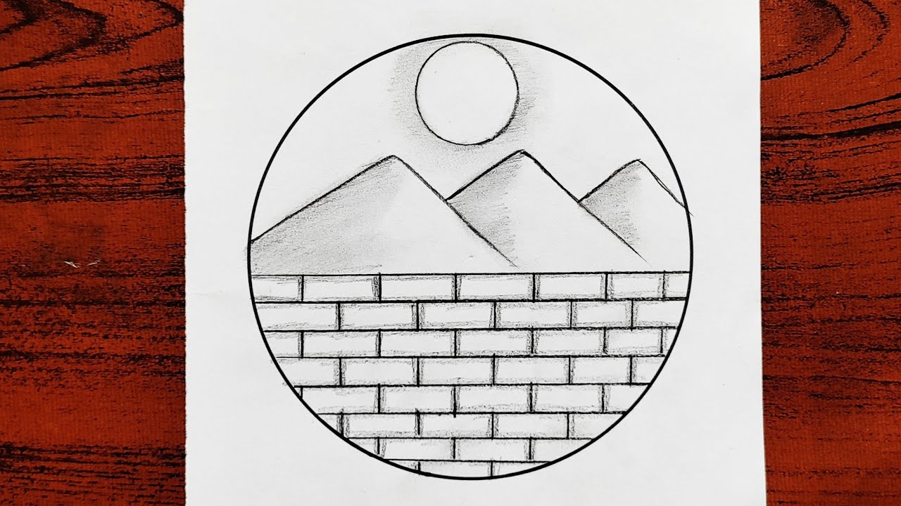 Circle drawing |Beautiful scenery drawing |Mountain scenery drawing ❤️Draw with Reya