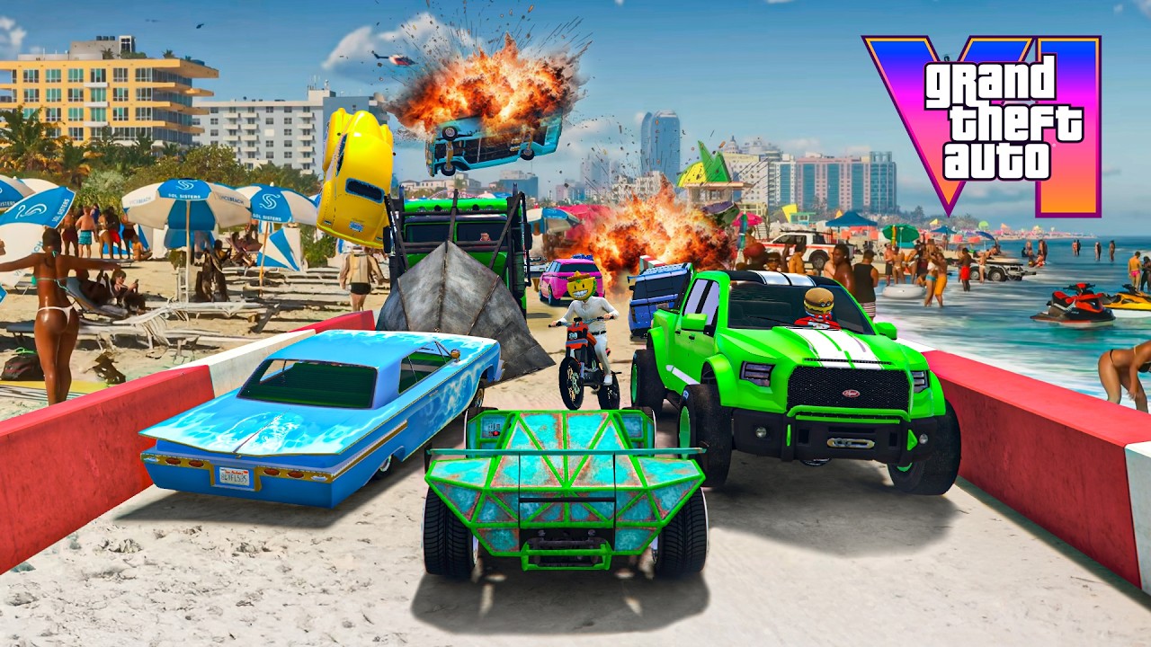 CARA A CARA CON COCHES ALEATORIOS Y EL &Uacute;LTIMO EXPLOTA EN LA PLAYA DE GTA 6!! - GTA 5 ONLINE