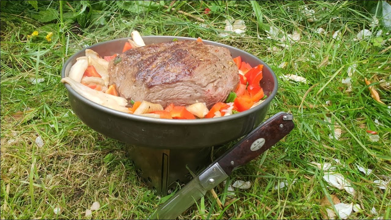 Trangia Triangle outdoors cooking: Steak Picanha Black Angus from Ireland