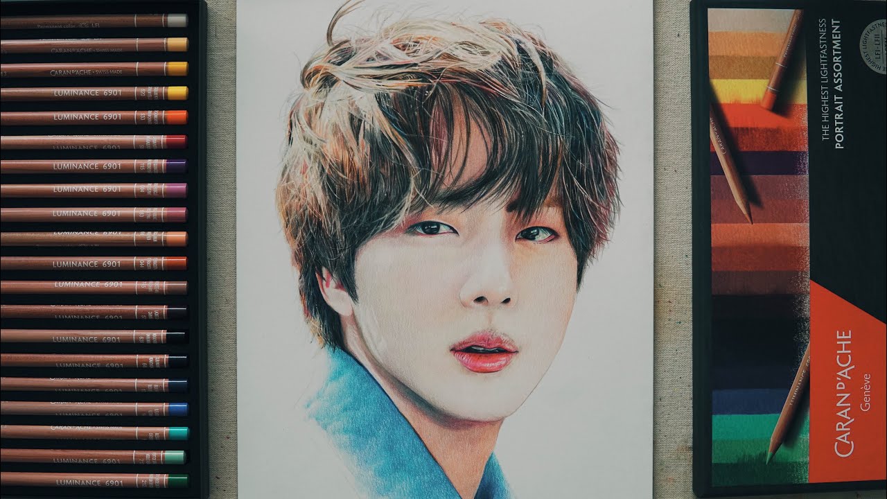 [화방넷 페인터즈] Drawing BTS: Jin | 까렌다쉬 루미넌스 6901 유성색연필 20색 PORTRAIT로 BTS 진 그리기  | DrawMonster