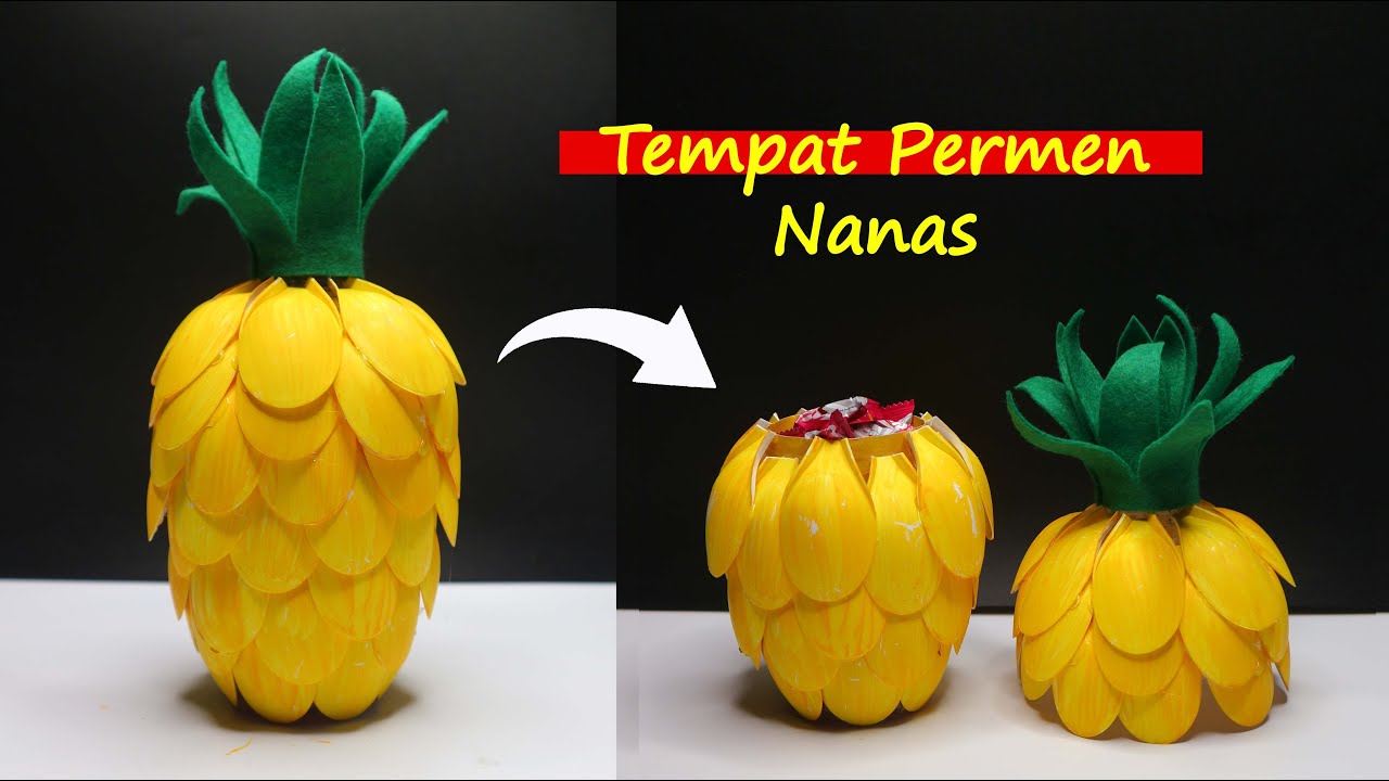 Tempat permen bentuk nanas dari sendok plastik bekas ! Ide kreatif sendok plastik | Plastic spoon