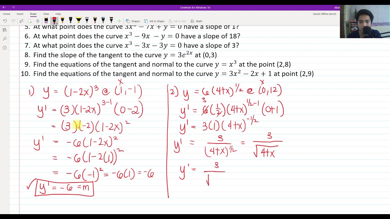 Tangent and Normal Lines, Slope of Curves Application of Derivatives | Diff. Calculus | Engr. Yu Jei