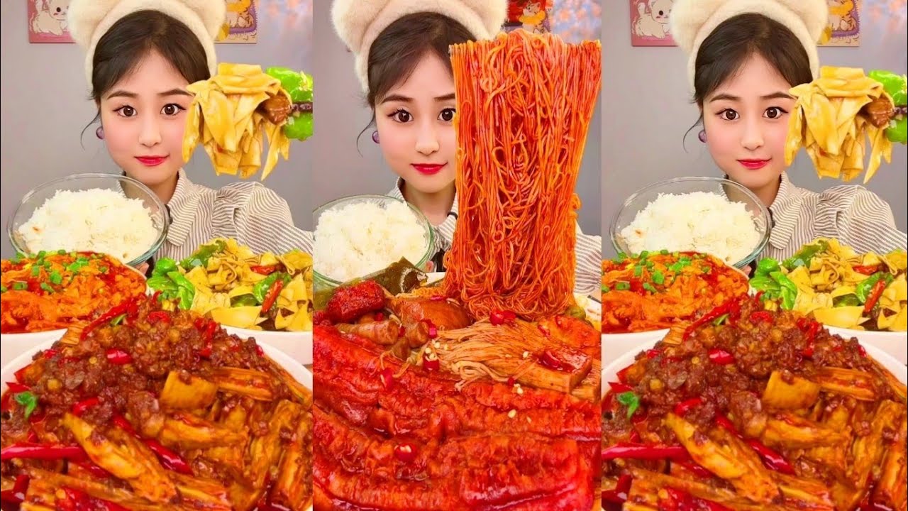 BIG BITES Chinese Food Eating Challenge Spicy Noodle & Meat Feast | ASMR Mukbang