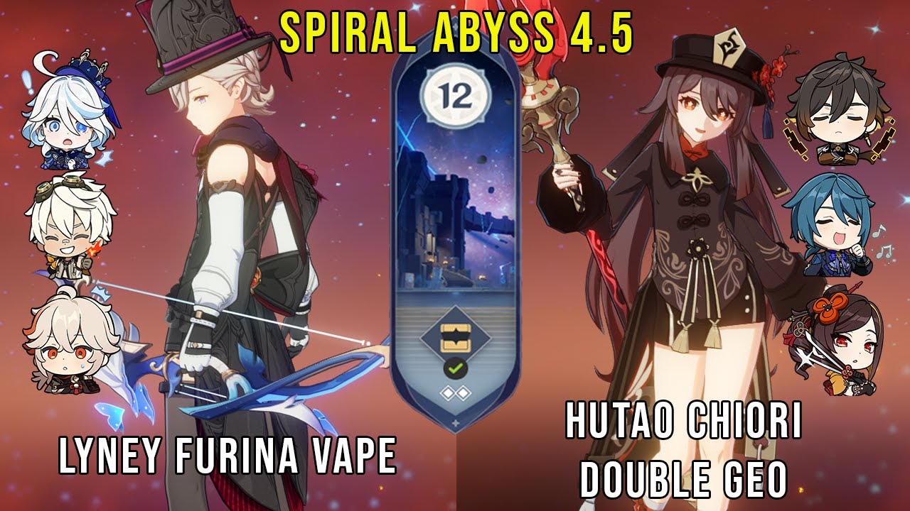 C0 Lyney Furina Vape and C1 Hutao Chiori Double Geo - Genshin Impact Abyss 4.5 - Floor 12 9 Stars