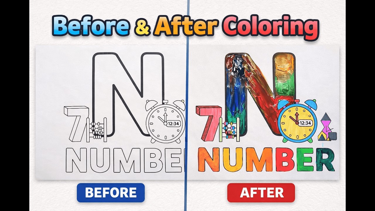 N for Number 🔢 | Alphabet & Number Coloring | Kids Learning