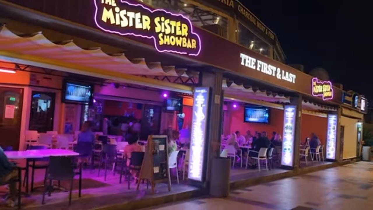 Tenerife Costa Adeje - Loch Ness Restaurant to Moonlight Pub Elvis Bar Evening Walk