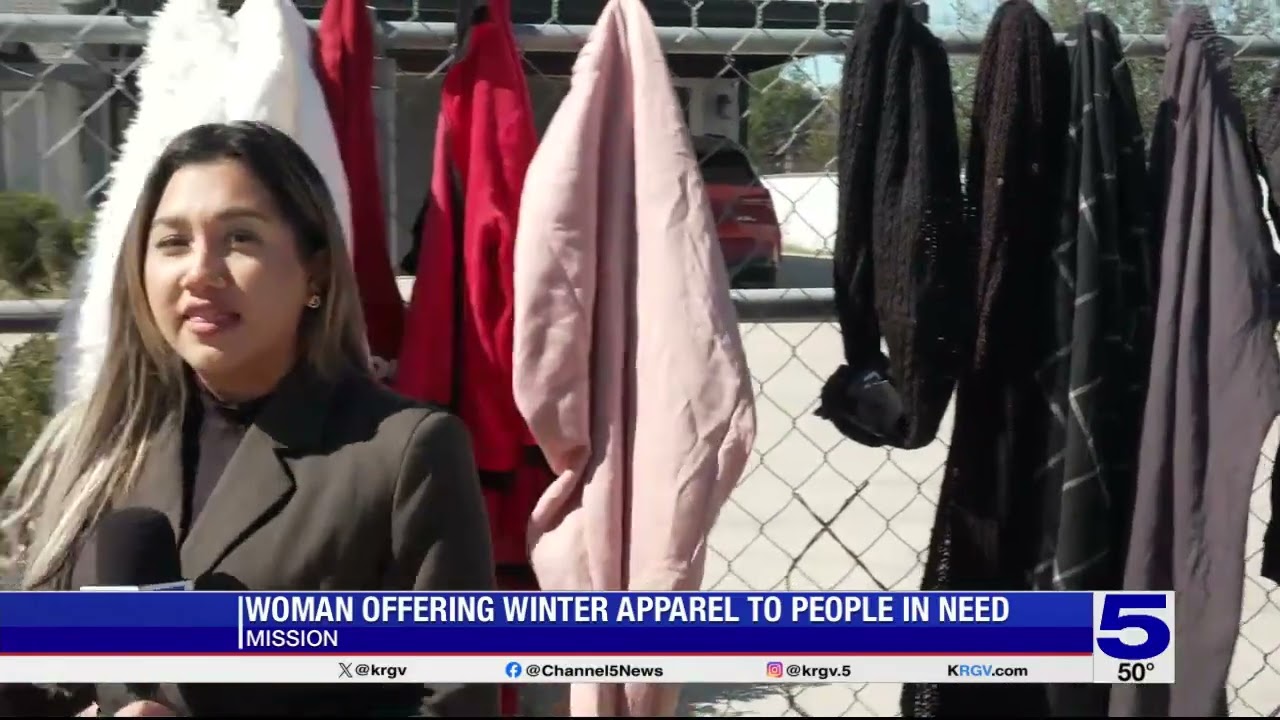 Mission woman giving away winter clothing to those in need
