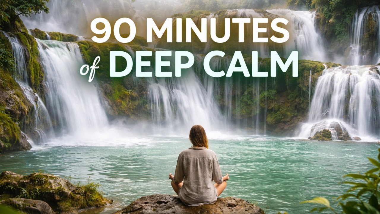 90 Minutes of Deep Calm 🌿 Relaxing Waterfall Meditation Music for Stress Relief & Peaceful Mind