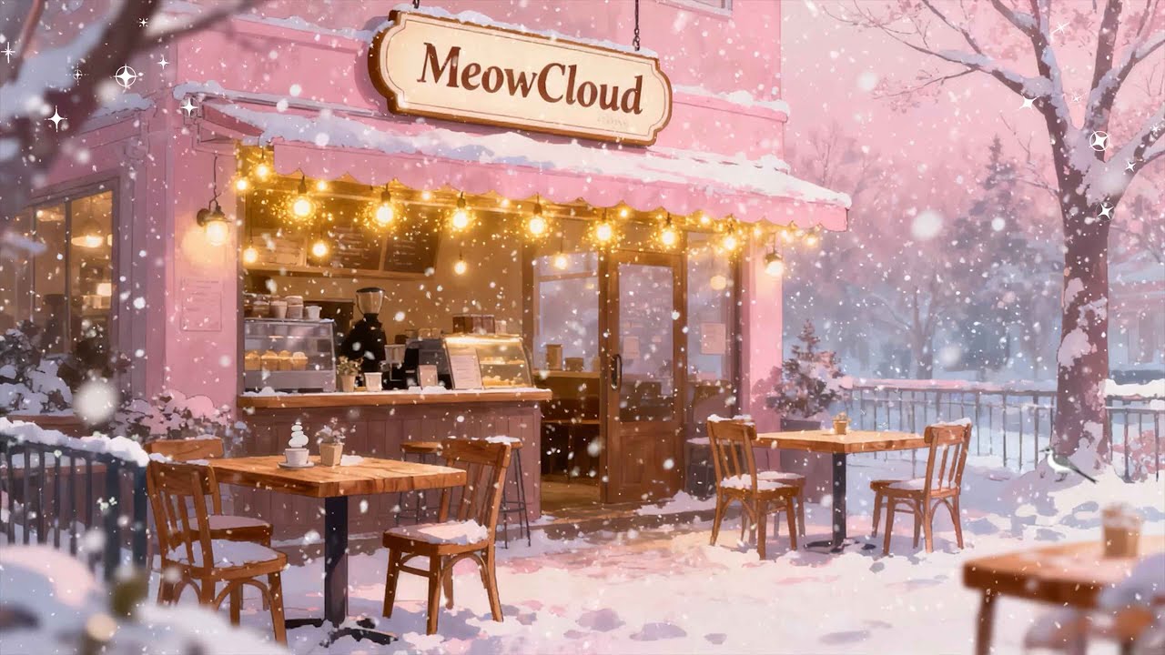 MeowCloud Pink Winter Street ❄️💕 Cozy Lofi Music for Study & Calm ☕✨ [ Pink Lofi &ndash; Cafe Beats ]
