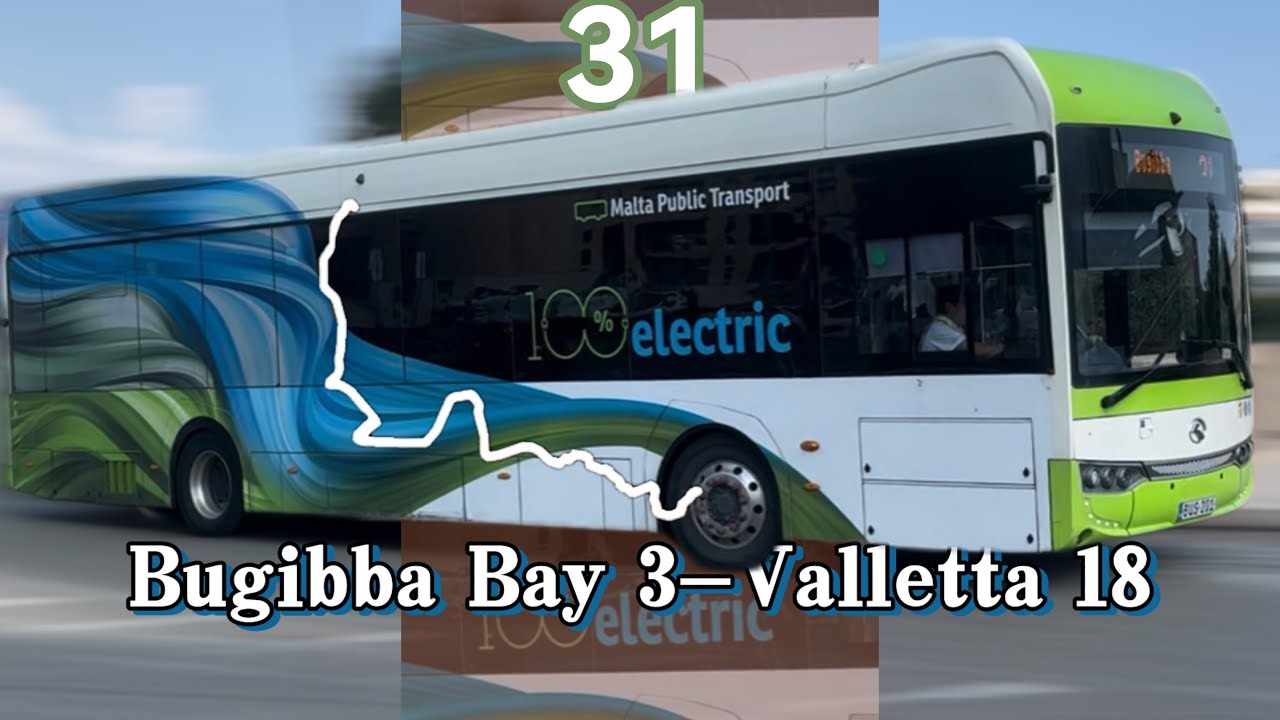 Malta Bus Route 31（Bugibba Bay 3-Valletta 18）8x speed Whole Line Co-Pilot Seat（Throne）View Front POV