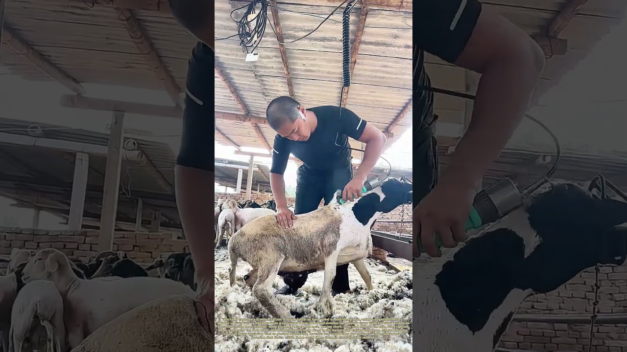 Electric Shearing: Farmer Harvests Wool From Livestock In Covered Barn