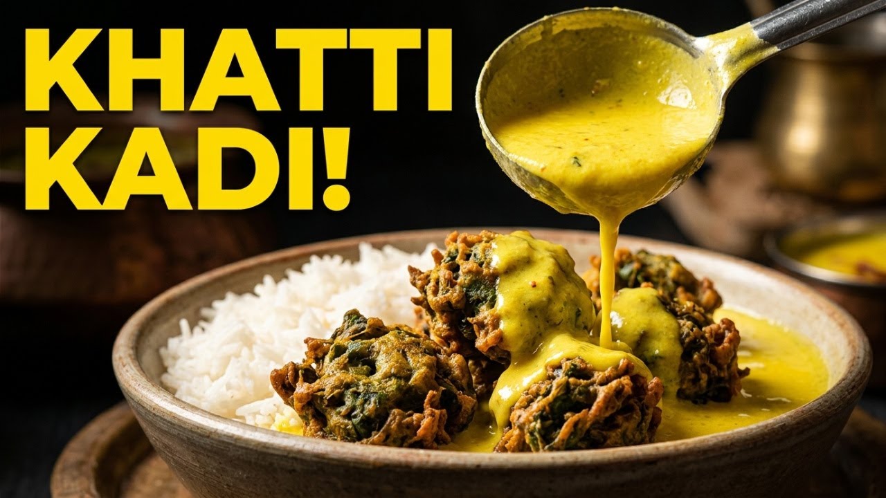 Palak ke pakode ki khatti kadi aur rice