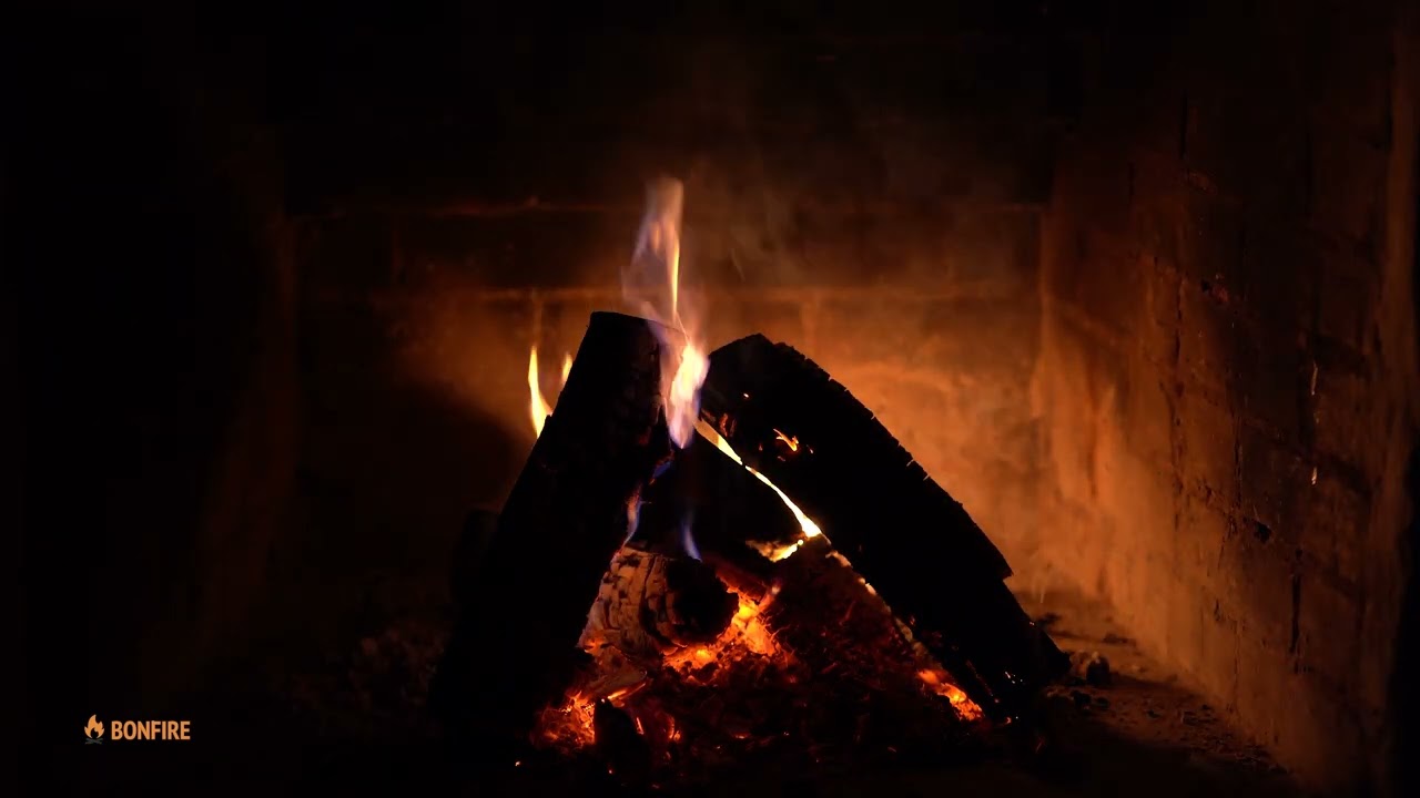 Night Fire in the Dark Background Video 🔥 12 Hours Burning Fireplace Sounds & Black Screen for Sleep
